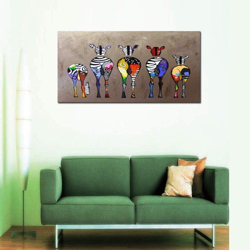 DZL Art D72550 Canvas Prints Wall Art Paintings Animal Painting Five Colorful Zebra Modern Art Stretched Ready To Hang for Living Room Bedroom Decoration - Image 3